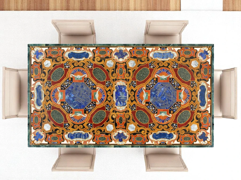 Rectangle Marble Living Room Table - Lapis Pietradura Geometric Art Home Decor 